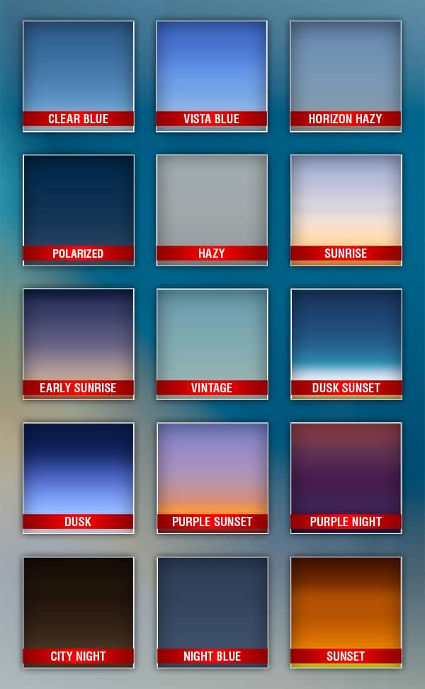 15 sky gradients from morning to night