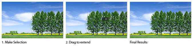 Extending trees using the Content-Aware Move tool on Extend mode