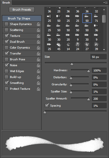 Airbrush settings in the Brushes palette