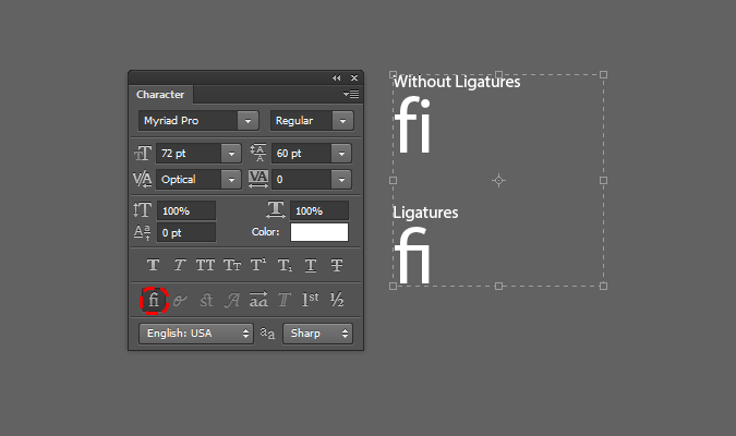 OpenType features in the Characters palette