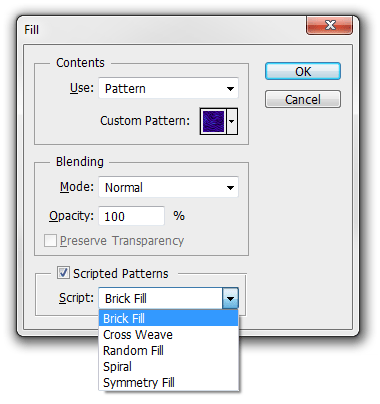 Fill window with Scripted Patterns enabled