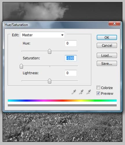 Desaturating with the Hue/Saturaiton tool