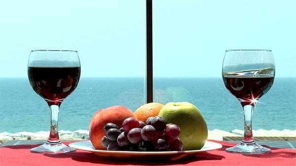 Fruits and wine setup