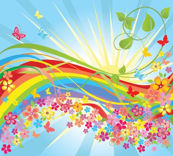 Flowers and rainbow