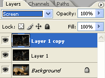 Layer duplicated and blending mode set to Screen.