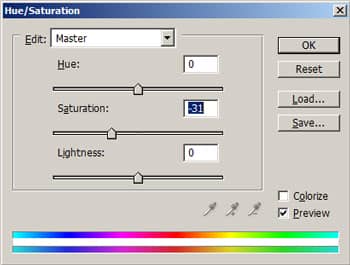 The Hue/Saturation tool.