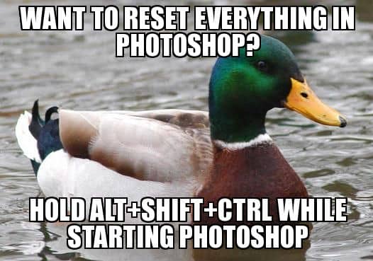 Want to reset everything in Photoshop? Hold Alt+Shift+Ctrl while starting Photoshop.