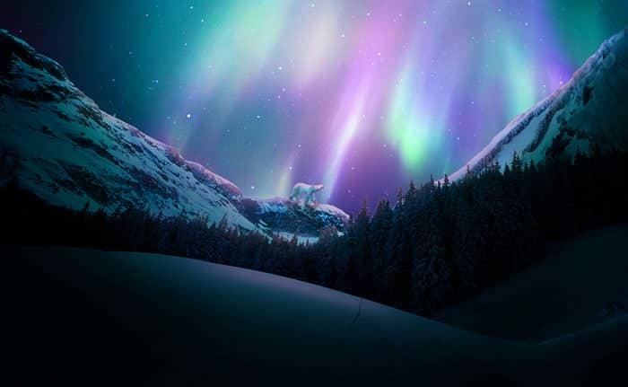 Create a Vivid Winter Aurora Landscape