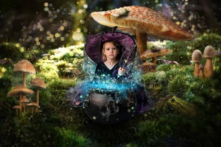 Turn Baby Photo into a Fairy Tale "Queen of Fungi" Composite